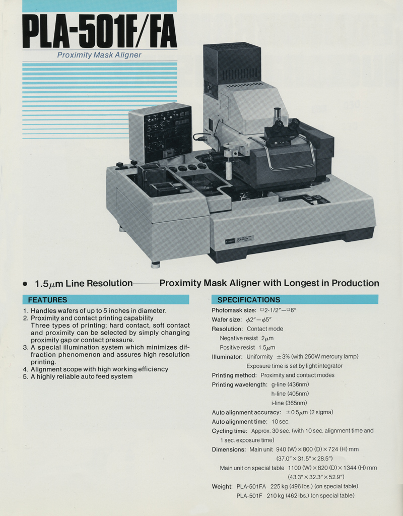 Canon's Various models of Proximity Mask Aligner PLA-501F/FA